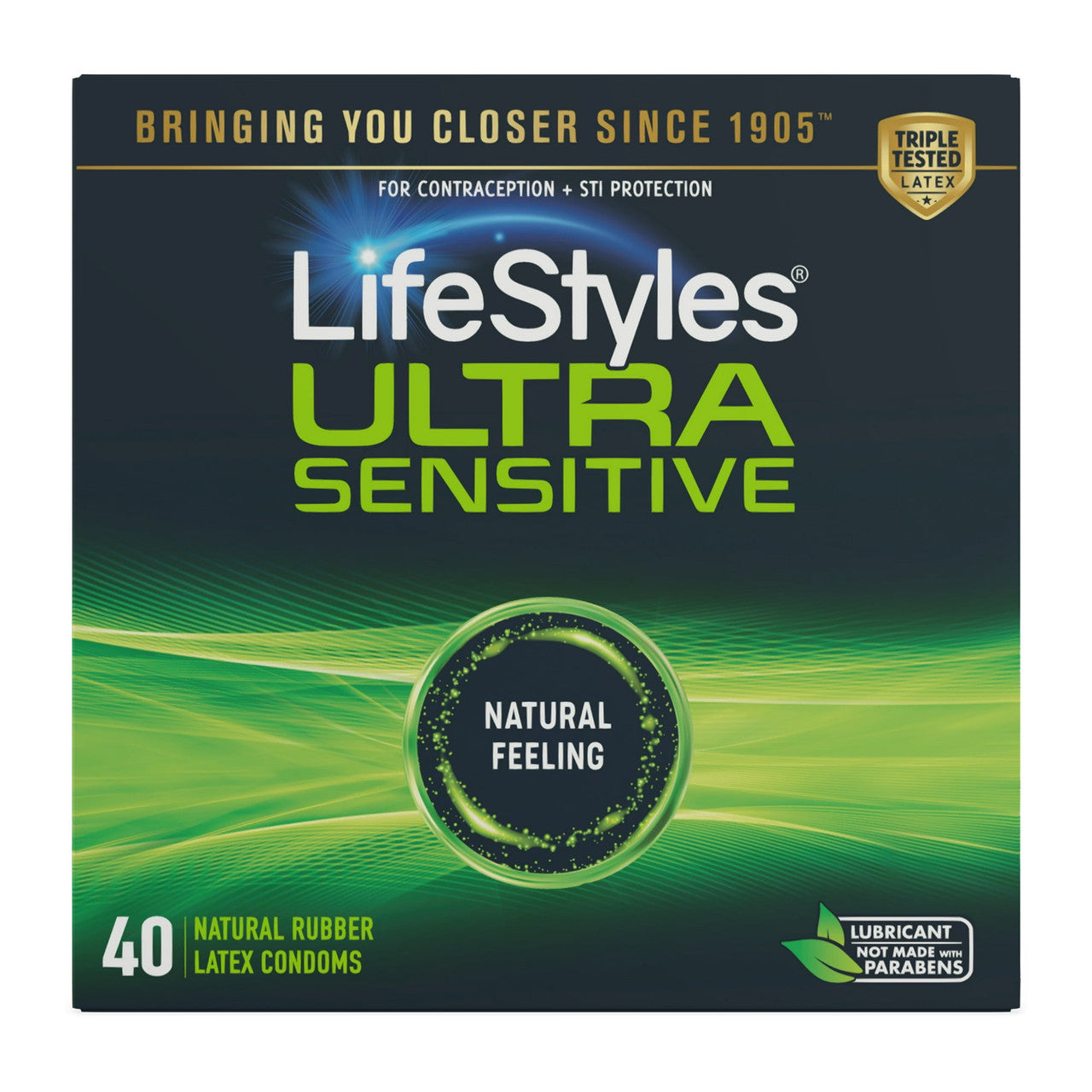 LifeStyles Ultra Sensitive Natural Feeling Lubricated Latex Condoms, 40 Ea